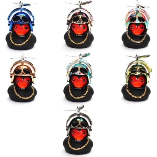 Rubber Duck Car Decorations Black Duck Car Dashboard Ornaments with Propeller Helmet