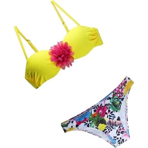 Sexy Bikini Swimsuit For Women Swimwear Bikini Set Yellow Big Flower Pink Blue Purple Push Up Swim Suit Beachwear