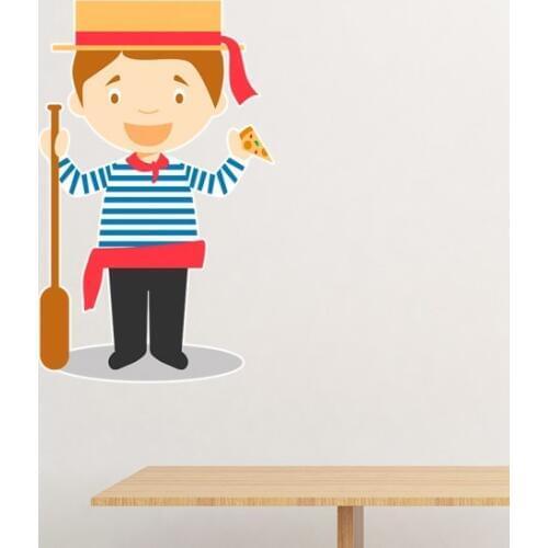 Blue White Stripe Italy Cartoon Removable Wall Sticker Art Decals Mural DIY Wallpaper for Room Decal