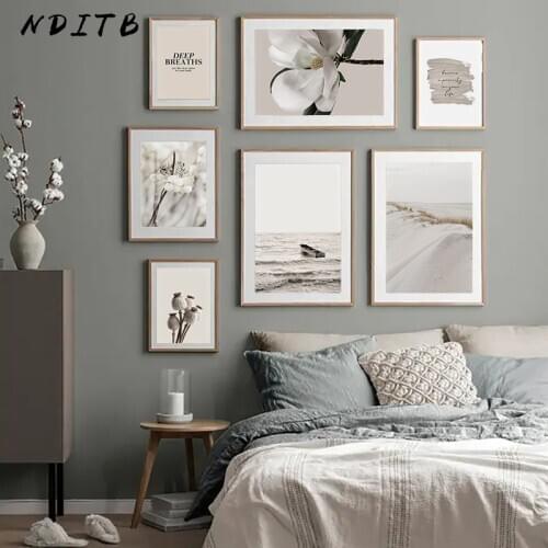 Scandinavian Beach Flower Landscape Canvas Poster Nordic Abstract Wall Print Bohemia Art Printing Modern Home Decoration Picture