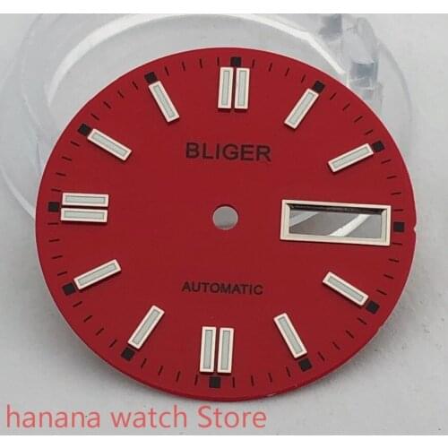 BLIGER Sterile 29mm dial date kit is suitable for NH36 night plate parts male watch movement dial red