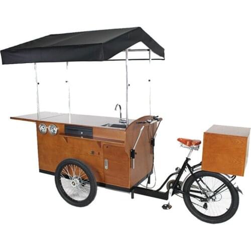 T04D 2019 Outdoor Coffee Bike for fast food tricycle With Stainless Steel Leather Roof