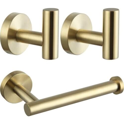 Bathroom Hardware 3 Pcs/Set Wall Mounted - Includes Toilet Paper Holder, 2X Robe Towel Hooks, Bathroom Accessories Kit