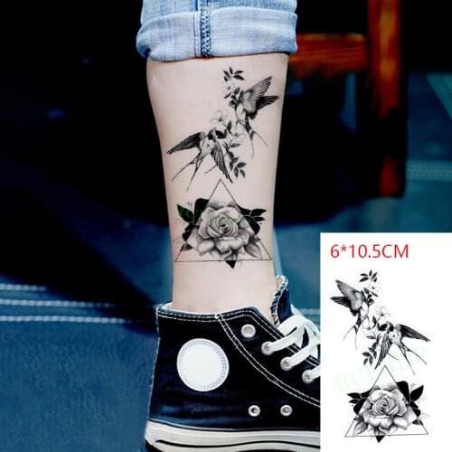 Waterproof Temporary Tattoo Sticker ins Rose flower triangle magpie Body Art Flash Tatto Fake Tatoo for Women Men