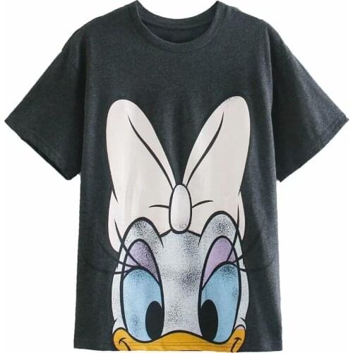 Disney Cartoon Daisy Shirts for Women Print Round Neck Short-sleeved Women Fashion Clothing Graphic T-Shirts Harajuku Kawaii