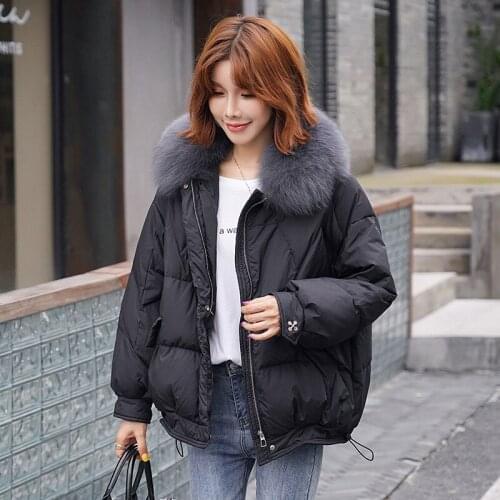 Womens 2021 New Winter Down Jacket Short Korean Fashion Down Coat Thick Warm Parker Real Fox Fur Collar Down Jacket Women