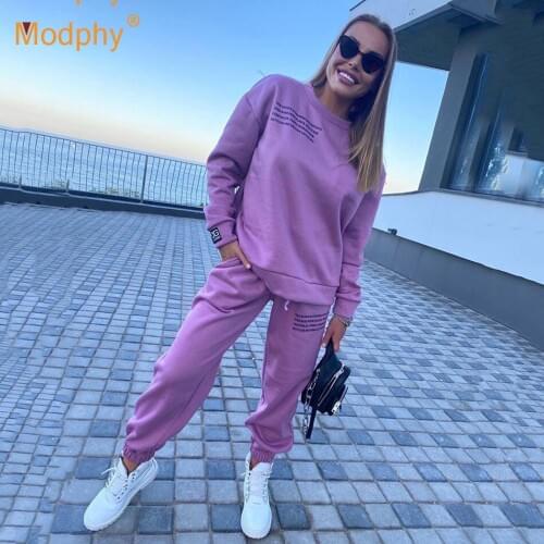 Letter Printed Sportswear Women Two-Piece Sets Sweatshirt Pullover & Pants Suit Female 2020 Autumn Winter Casual Fashion New
