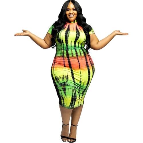 Plus Size Clothing 4xl Summer Dress Casual Fashion Gradient Stripes Printing Short Sleeve Dresses for Women Wholesale Dropship