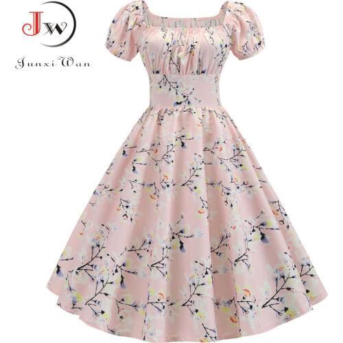 Plus Size Summer Dress Women Puff Sleeve Swing Vintage Dresses Robe Femme Elegant Floral Print Pin Up Party Dresses Jurken