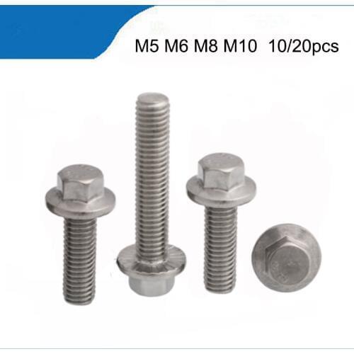 10/20pcs M5 M6 M8 M10 M12 A2-70 304 Stainless Steel GB5787 Hexagon Head with Serrated Flange Cap Screw Hex Washer Head Bolt