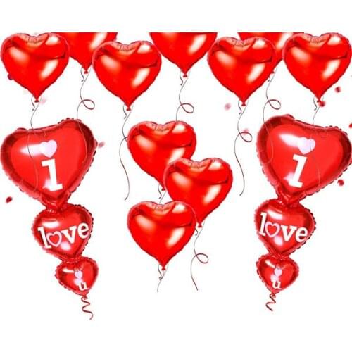 10pcs 18 Inch Heart Balloon 2pcs I Love U Balloon Valentine Day Decorations for Party Heart Shaped Balloons Wedding Flower Decor