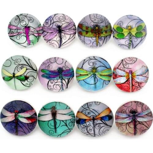 New Arrival 10pcs/lot dragonfly Snap Buttons Charms insect 18mm Glass Buttons Fit DIY Snap Bracelets&Bangle Jewelry