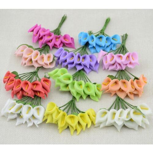 12pcs Mini Foam Calla Flowers Artificial Flower Bouquet For Wedding Decoration Wreath DIY Craft Fake Flower Decoraiton