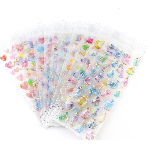20 Crystal Sticker Toy For Girls Random Beautiful Transparent 3D Theme Decorative Stickers Eductional Toys For Kids