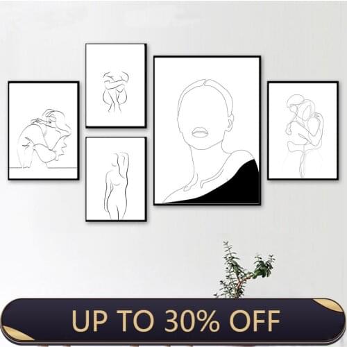 Abstract Line Drawing Love Girl Figure Wall Art Canvas Painting Nordic Posters And Prints Wall Pictures For Living Room Decor