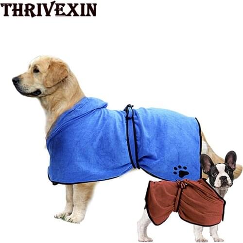 Dog Bathrobe Soft Super Absorbent 100% Microfiber Dog Drying Towel Robe with Hood/Belt for Large Medium Small Dogs Cats