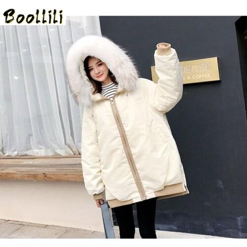 Boollili Womens Winter Down Jackets Big Fur Collar Warm Coat Korean White Duck Down Jacket Woman Hooded Jaqueta Feminina
