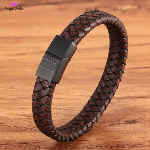 Stainless Steel Bracelet Vintage Leather Friendship Buddha Bracelet for Men Magnetic Buckle Jewelry Accessories Unique Gift