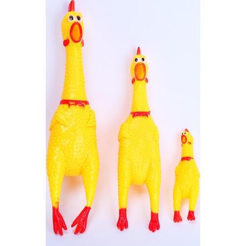 Fast Shipping Yellow Mini PVC Screaming Chicken Pet Dog Squeak Toy Shrilling Chicken 3 Sizes W9258