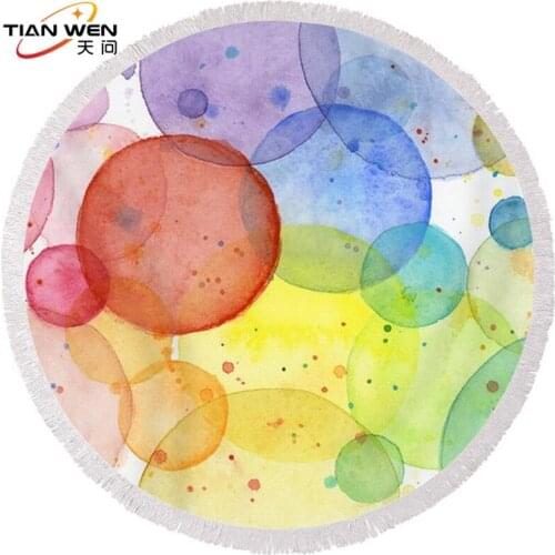 Colorful Microfiber Round Beach Towel Indian Flower Tassels Thick Serviette Quick Compressed Towel Tapestry Yoga Mat