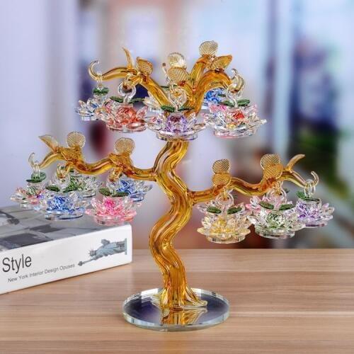 36pcs Crystal Chirstmas Lotus Tree Hanging Ornaments 60mm Flower Glass Miniature Figurine Home Decorations Crafts Gifts Souvenir