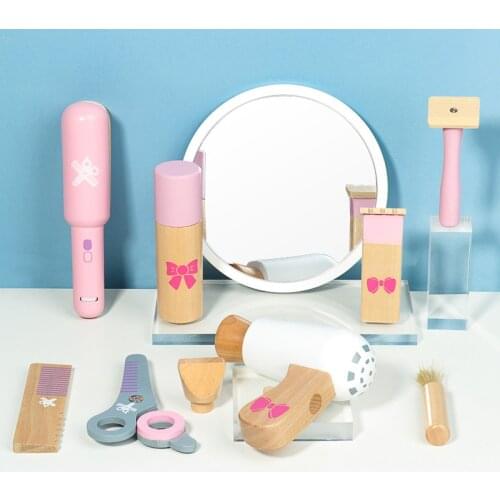 Children Educational Wooden Toys Simulation Cosmetic Bag Barber Tools Fun Makeup Set Intellectual Pretend Play Gifts