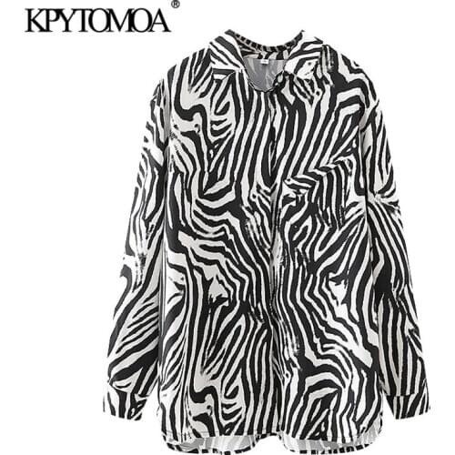 KPYTOMOA Women 2021 Fashion Zebra Print Loose Blouses Vintage Long Sleeve Button-up Female Shirts Blusas Chic Tops