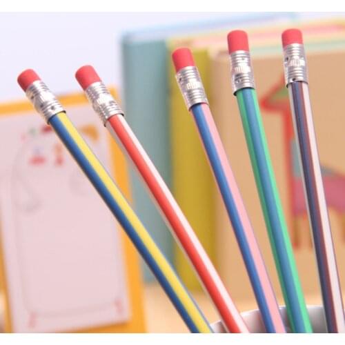 Creative Cute Stationery Colorful Bendy Soft Pencil With Eraser Novelty School Office Supply Student Colored Pencils Wholesale