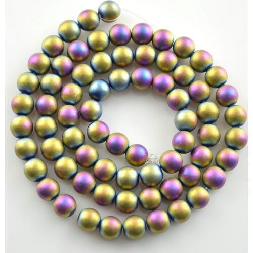 5strands 6mm Rainbow Color Plated Hematite Round Beads Dull Polish Surface Cheap Jewelry Making Beads