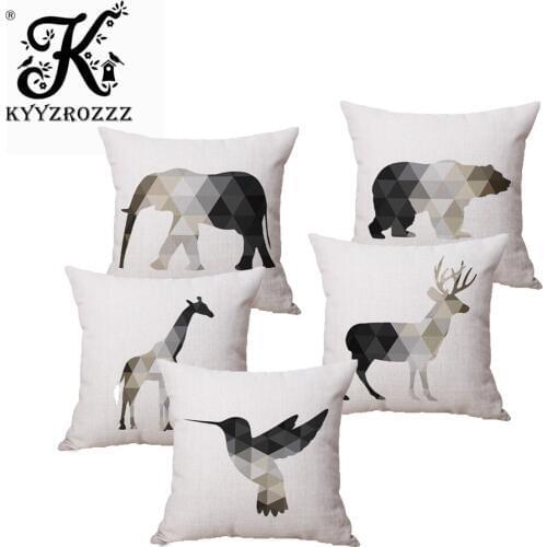 Nordic Geometric Plaid Deer Stag Elephant Giraffe Love Cushion Covers Decorative Linen Cotton Pillowcase Custom Pillow Cover
