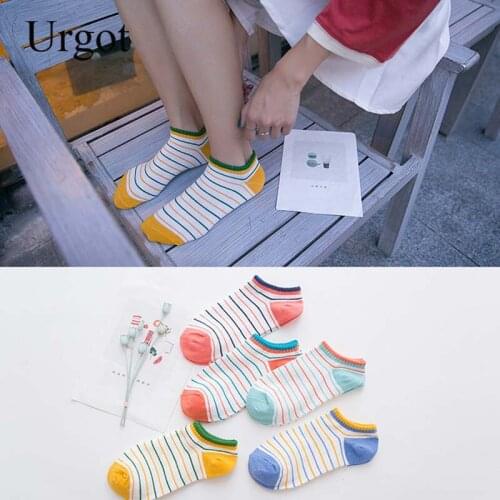 Urgot 5 Pairs Women Ankle Socks All-match Casual Striped Bright Color Cute Girls Socks Summer Autumn Cotton Sock Ladies Meias