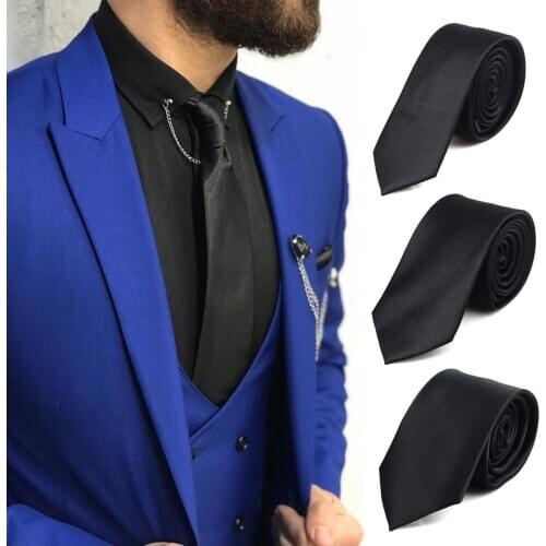 New Classic Black Ties for Men Silk Mens Neckties for Wedding Party Business Adult Neck Tie 3 Sizes Casual Solid Tie