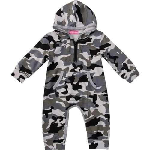 Toddler Baby Boy Hooded Boy Camouflage Romper Newborn Baby Camo Long Sleeve Bodysuit Infant Jumpsuit Boys Baby Outfit Warm 0-24M