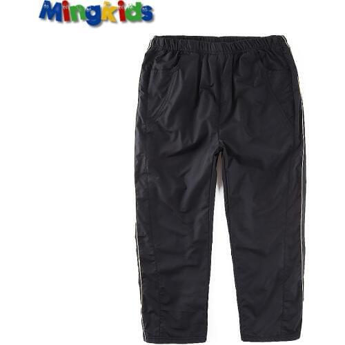 Mingkids Waterproof windproof boy warm autumn spring full fleece lining sports ski rain pants capris straight Clearance