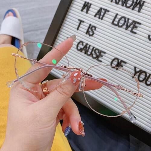 Alloy Rimless Glasses Frame Ultralight Round Eyeglasses Myopia Custom Prescription Frames For Women Optical Handmade Eye Glass