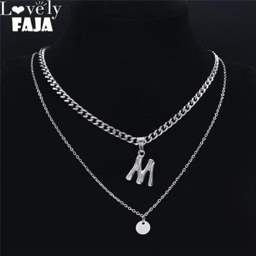 2PCS Punk Letter M Stainless Steel Double Layer Necklace Pendant Women/Men Jewelry gargantilla acero inoxidable mujer NK85S03