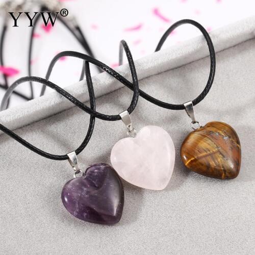 YYW Natural Stone Pendant Necklace Leather Cord Choker Necklaces Jewelry Womens Tiger Eye Quartz Rose Stone Pendant Necklaces