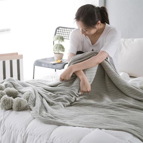 100% Cotton Knitted Decor Throw Blanket with PomPoms for Children available in 2 Sizes Gray Blue Pink Mint Crotched Blankets