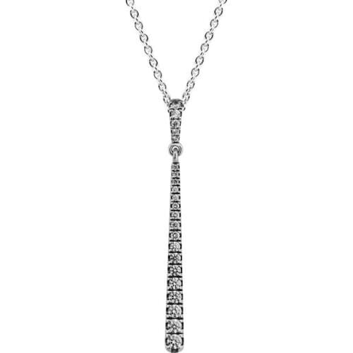 Authentic 925 Sterling Silver Necklaces for Women Silver Clear CZ Sparkling Stones Pendant Necklace Jewelry pendentif argent 925