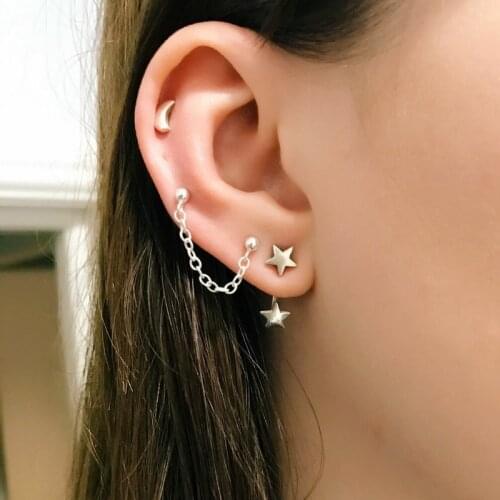 Popular Fashion Personality Golden Five-pointed Star and Moon Combination Women Color-Preserving Alloy Earrings Holiday Jewelry