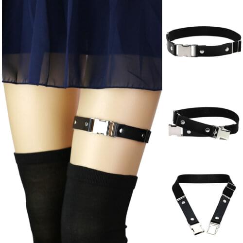 Personality Simple Alloy Buckle Garter Belt Gothic Punk Creative Stretch PU Leather Adjustable Thigh Loop Ring Leather Harness