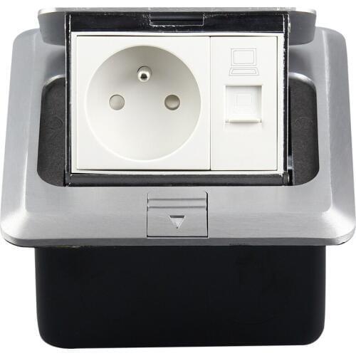 With Cover Plate Bottom Box French Standard Pop Up Floor Socket Electrical Outlet With Internet Computer Port