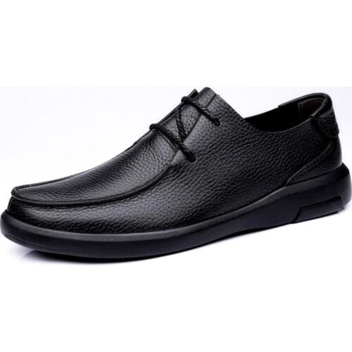 High Quality Classic Concise Men Leather Shoes Genuine Leather Lace-up Comfort Black Casual Business Shoes Mens Minimalist Shoes