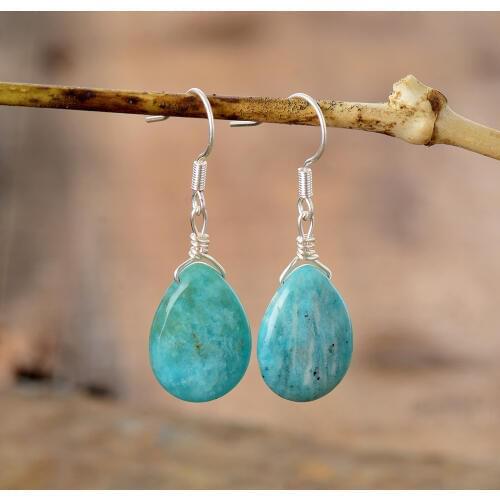 Unique Teardrop Earrings Faceted Amazonite Elegant Earrings Blue Color Gems Stone Jewelry Creative Gifts for Wedding Accessories