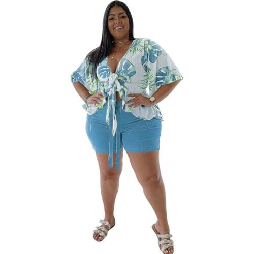 African Women Summer Two Piece Set Loose Blouse And Shorts Set Casual Sweat Suits plus size clothing for women