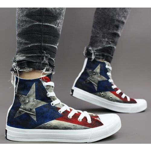 Wen Unisex Design Puerto Rico Flag Hand Painted Canvas High Top Sneakers Athletic Outdoor Shoes for Skateboarding Sport
