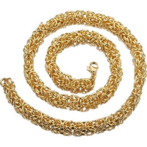 Top Quality 8mm Gold Color Chain Huge & Heavy Long Rope Stainless Steel Byzantine Mens Chain Necklace Or Bracelet