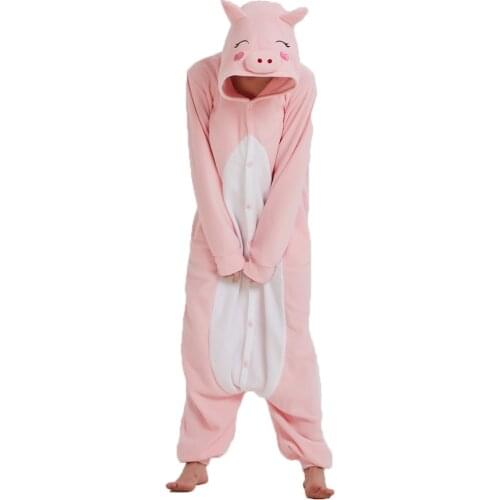 Adult Pig Onesies Winter Women Men Fleece Onesie Sleepwear Unisex Pajamas Cartoon Animal Pajamas Set Sleepwear Anime Costume
