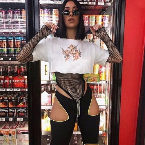 Angel Print Short Sleeve Casual Loose T-Shirt Women Crop Tee Short Tops 2020 Summer Tshirt Streetwear feminina camiseta