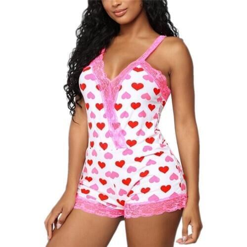 Women Sexy Suspender Romper Nightwear Fashion Lost In Love Printed Siamese Slim Fit Adult Home Wear Clothing for Female Girls